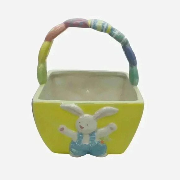 Ceramic Easter Basket Floral Vase Pastels Bunny Rabbit Egg Hunt Spring Baby - Picture 2 of 8